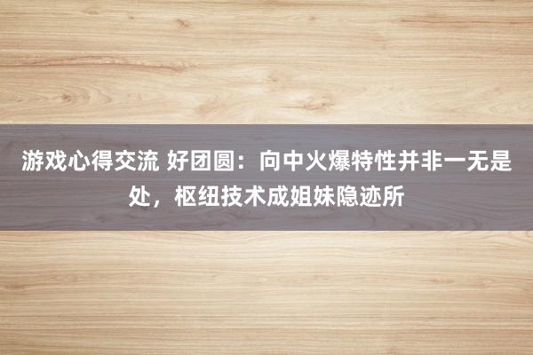 游戏心得交流 好团圆：向中火爆特性并非一无是处，枢纽技术成姐妹隐迹所