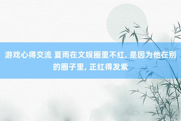 游戏心得交流 夏雨在文娱圈里不红, 是因为他在别的圈子里, 正红得发紫